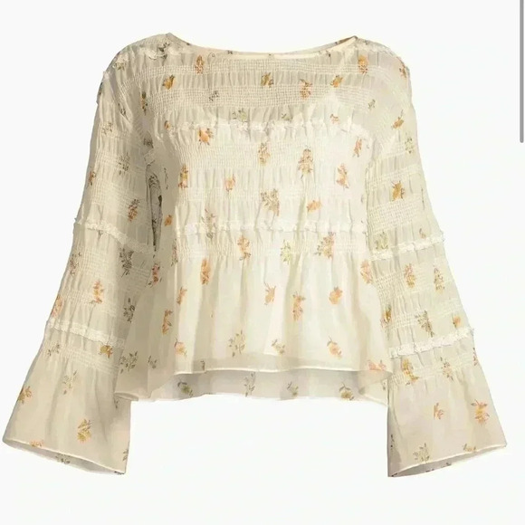 Rebecca Taylor Ines Smocked Floral Blouse Top S - Picture 2 of 11